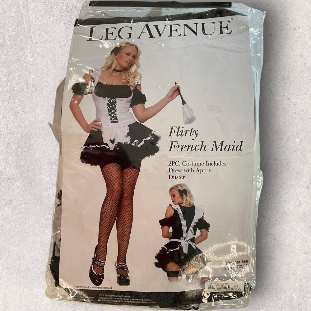 Leg Avenue Flirty French Maid Costume Womens M/L Black White 2 Piece New